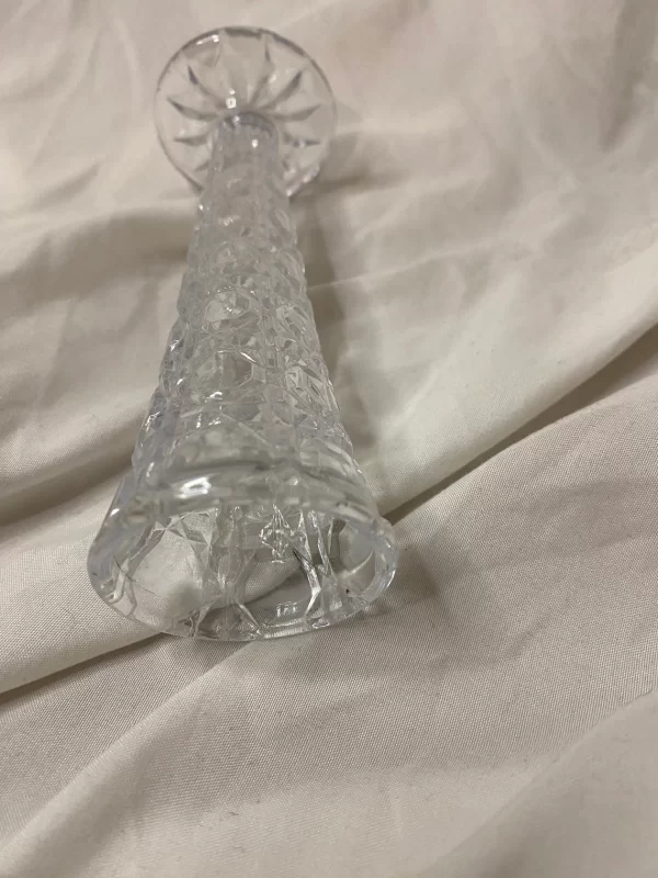 vintage cut glass bud vase top side