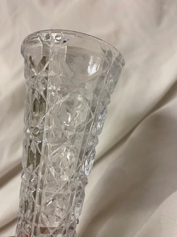 vintage cut glass bud vase cut design