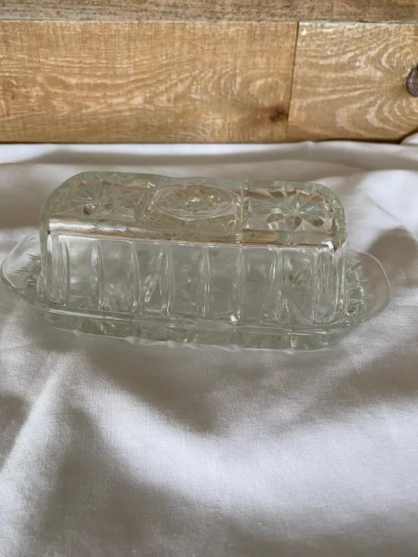 vintage cut glass butter dish close