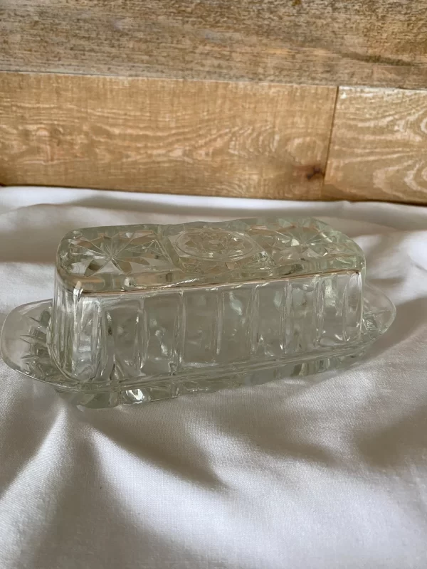 vintage cut glass butter dish other side