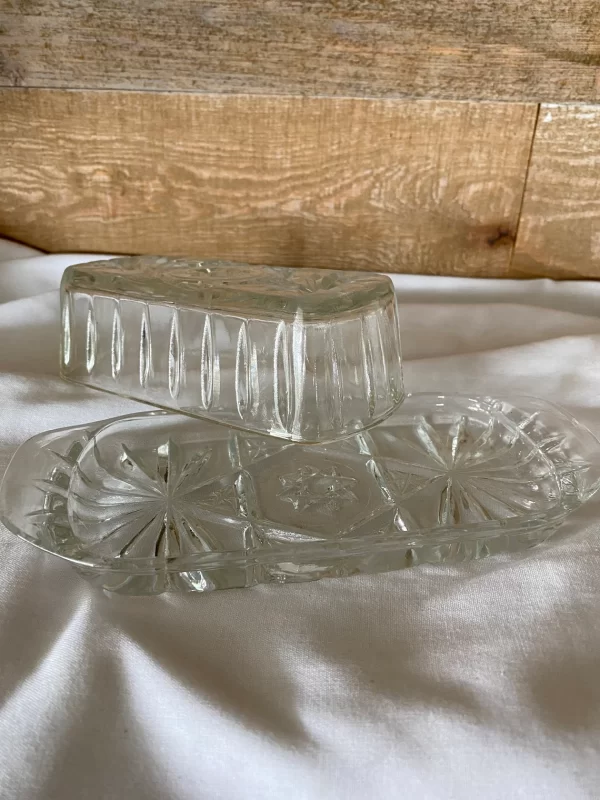 vintage cut glass butter dish inside bottom