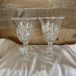 vintage heavy cut glass vase pair