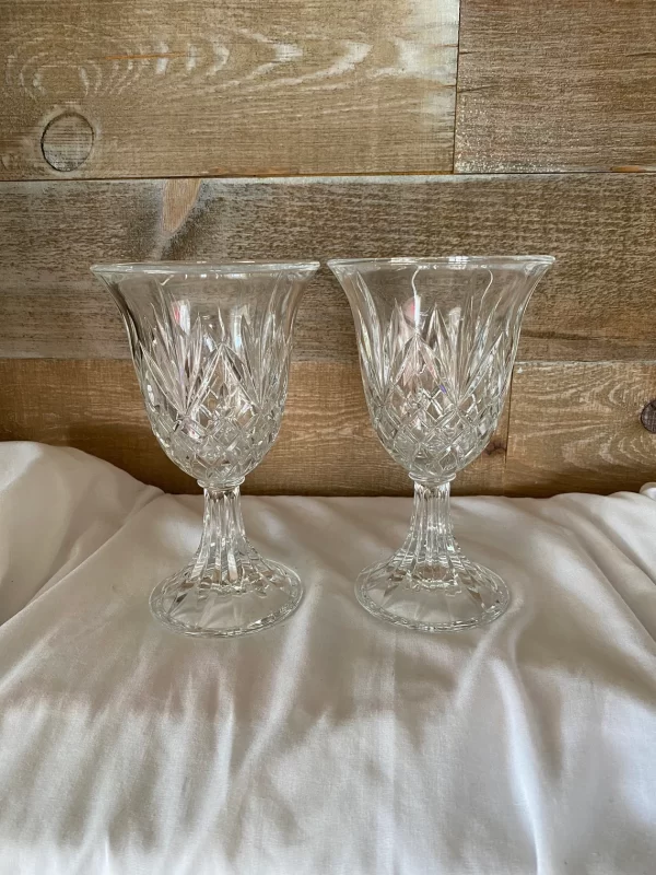 vintage heavy cut glass vase pair