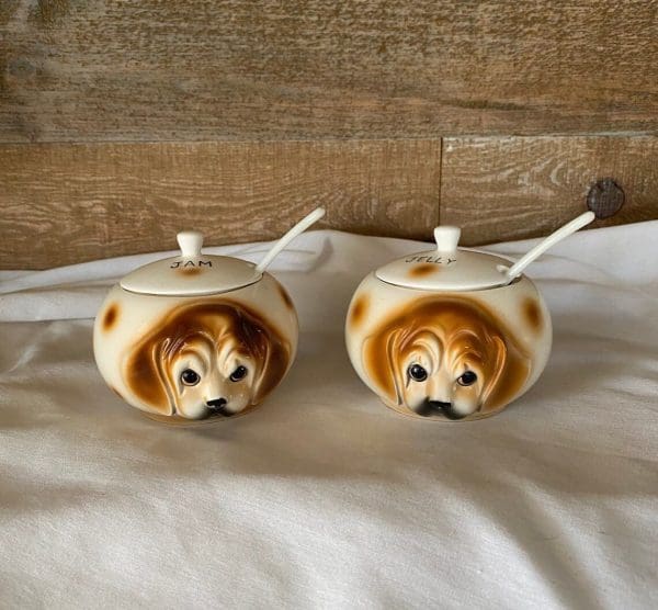 vintage jelly jars dog shaped front