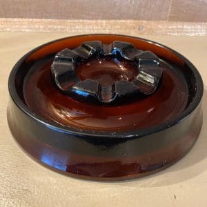 Vintage glass cigar ashtray dark amber, round