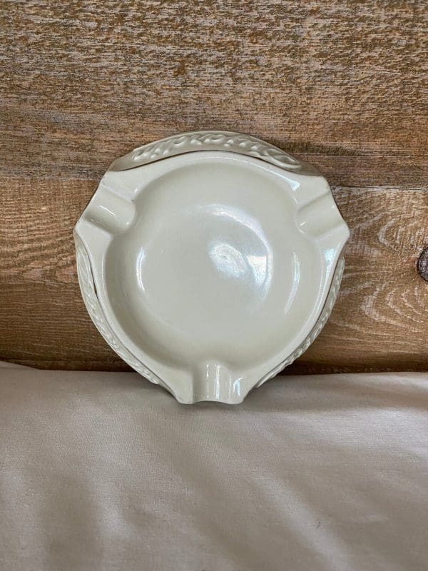 Vintage Dujardin ashtray white cream standing on its side