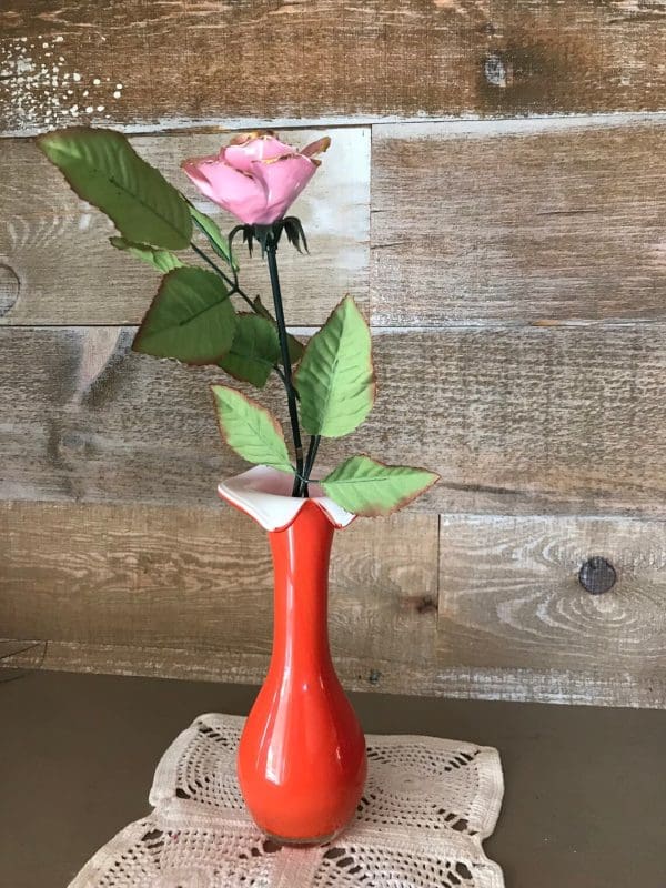 orange glass vase vintage with flower