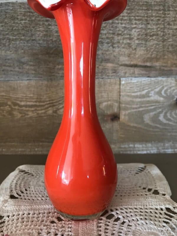 orange glass vase vintage encased