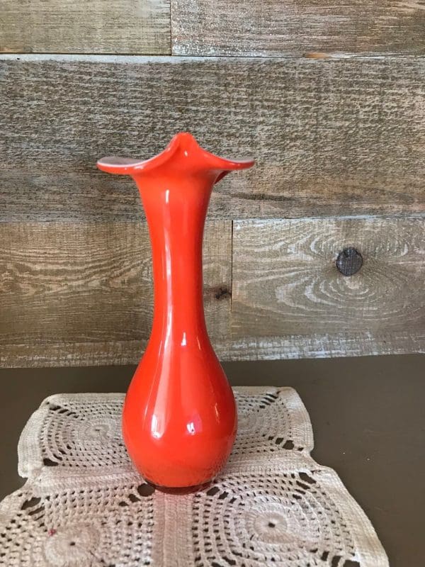 orange glass vase vintage back