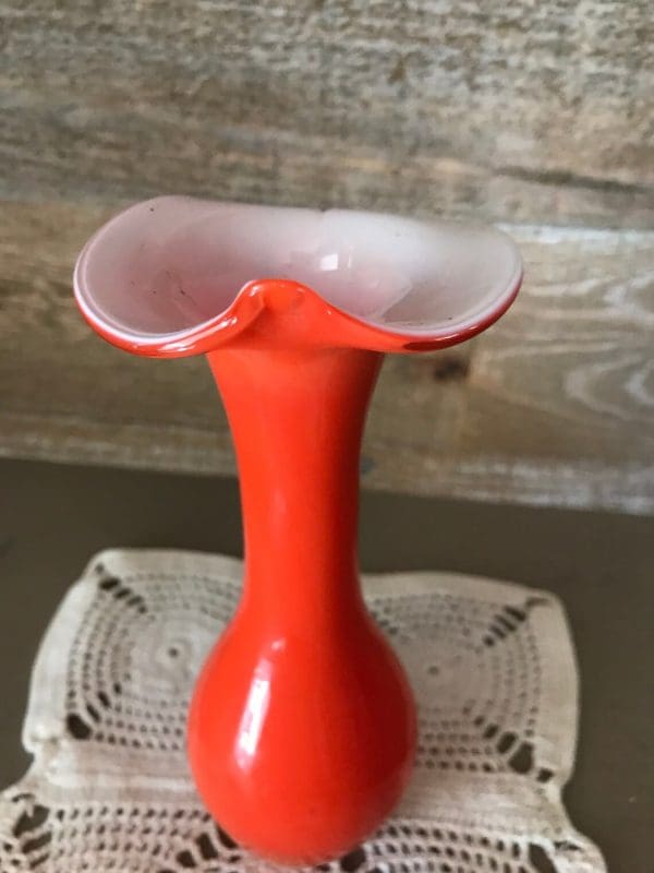 orange glass vase vintage close back