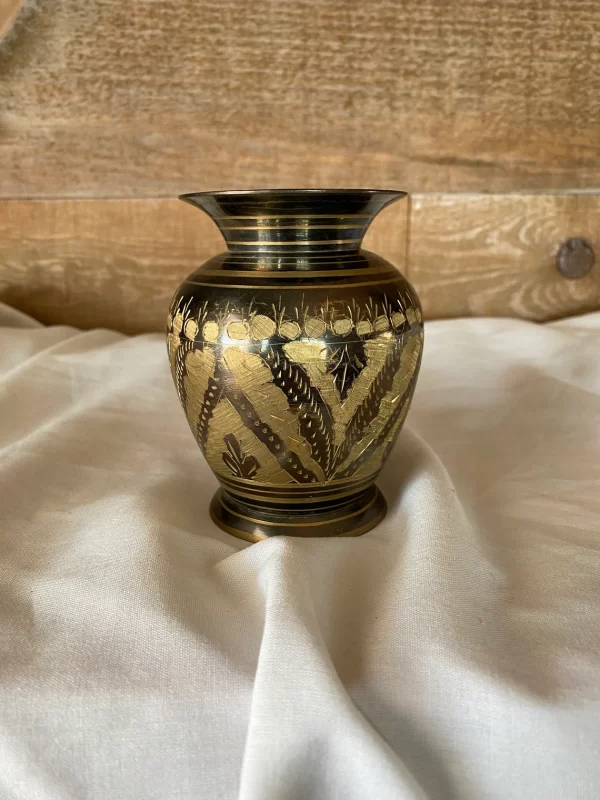 etched brass vase from India front