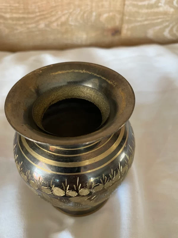 etched brass vase from India top