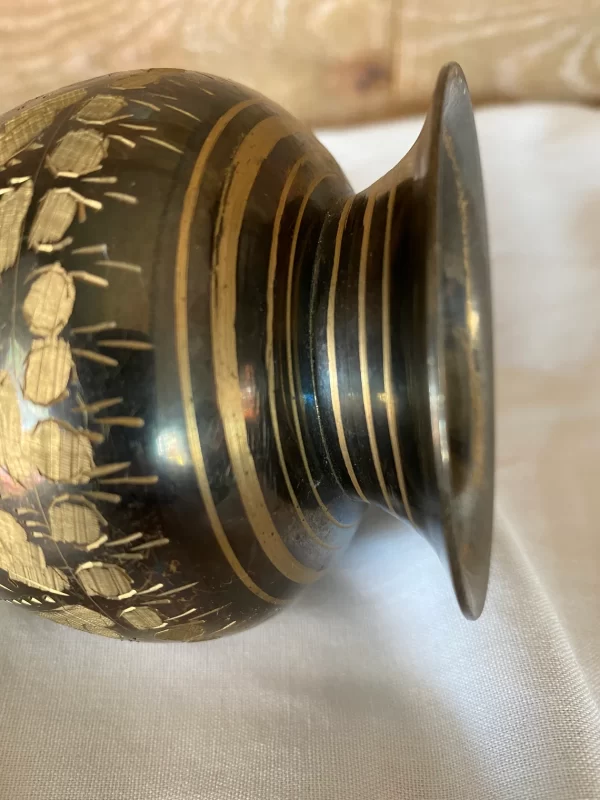 etched brass vase from India shoulder