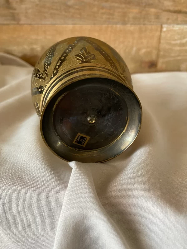 etched brass vase from India bottom with sticker