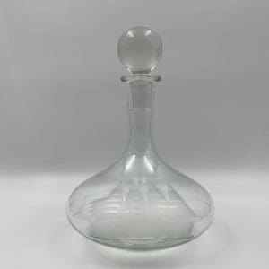 decanter with etched ship close front decanter with ball type stopper