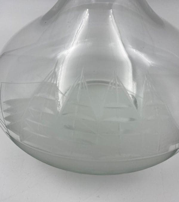 decanter with etched ship etching close detail