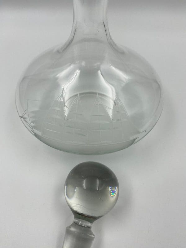 decanter with etched ship top angle of etching