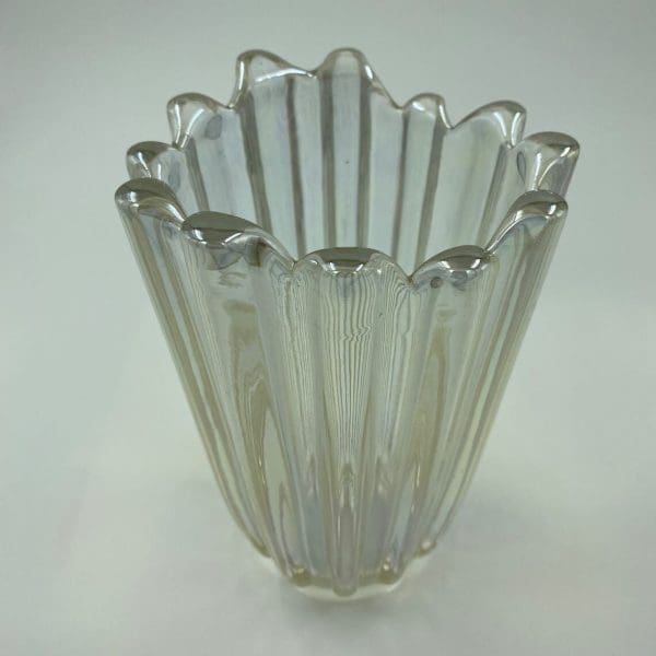 iridescent glass vase close front