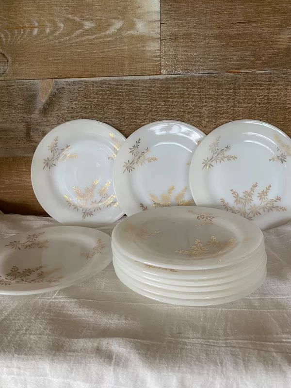 milk glass plates Federal Golden Glory set of ten