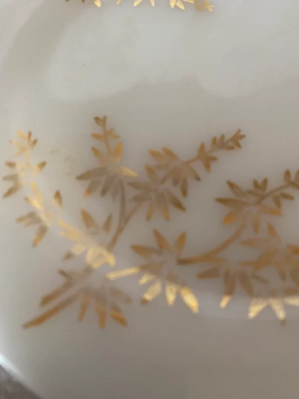 milk glass plates Federal Golden Glory set of ten close of gold design