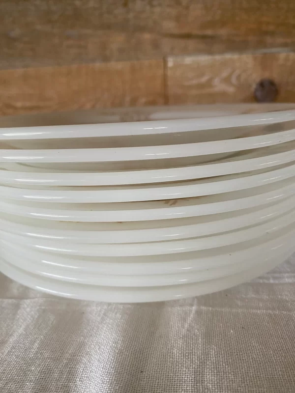 milk glass plates Federal Golden Glory set of ten stacked