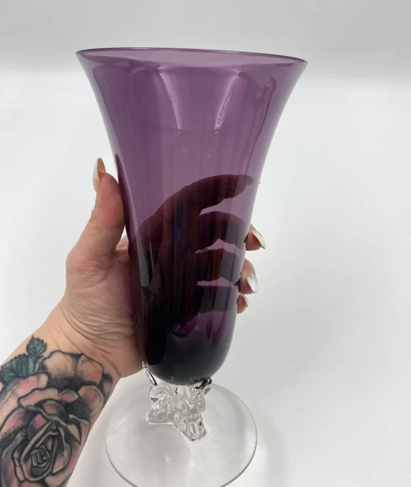 vintage fostoria vase in hand