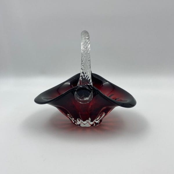 ruby red glass basket clear handle