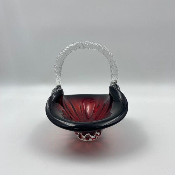 ruby red glass basket front