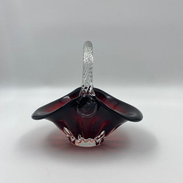 ruby red glass basket right side