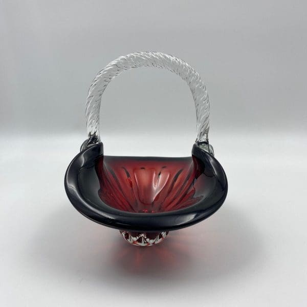 ruby red glass basket back