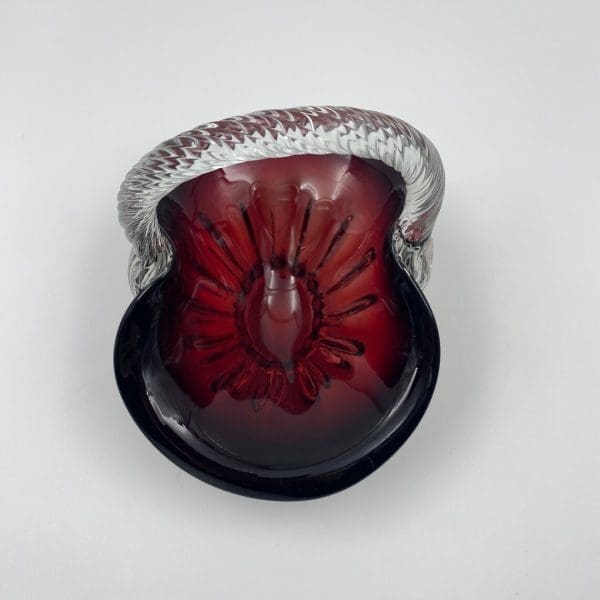 ruby red glass basket top clear handle