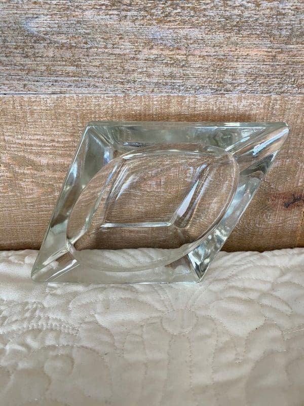 diamond shaped glass ashtray on side