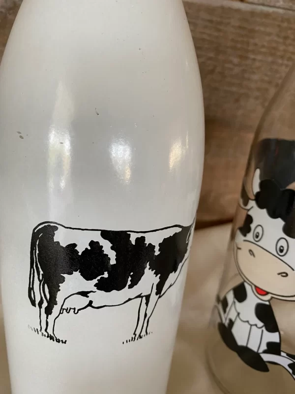 decorative milk bottles close wear on white bottle