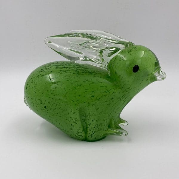 vintage glass rabbit right side full view green glass clear glass