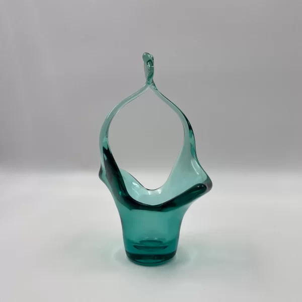 vintage green glass basket front