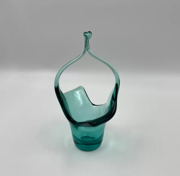 vintage green glass basket another angle to show shape