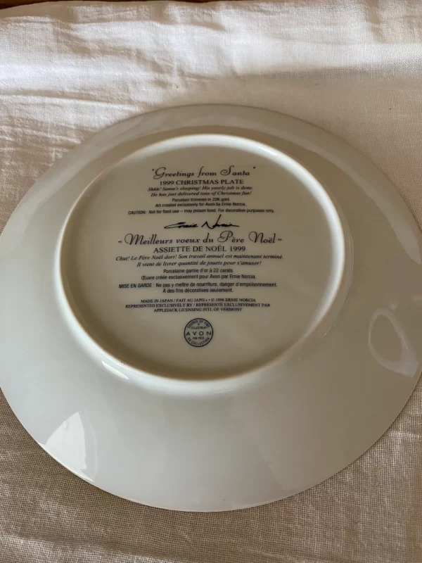 1999 Avon Christmas plate signed back