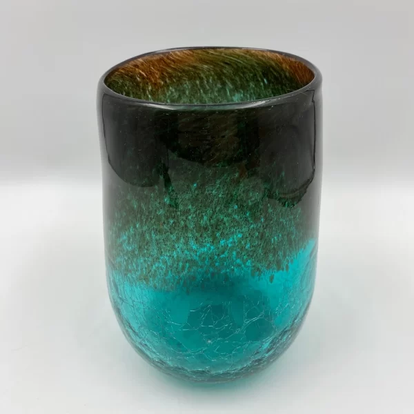 green crackle glass vase top