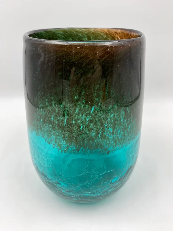 Handblown Crackle Glass Vase Large Sized Flower Vase Green with Brown Ombre5 Vintage Decor From Memories Ago