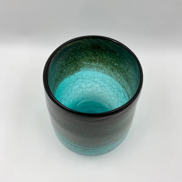 green crackle glass vase top