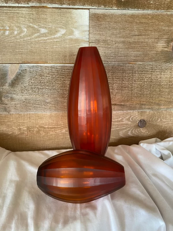 red cut glass vase tall standing short laying