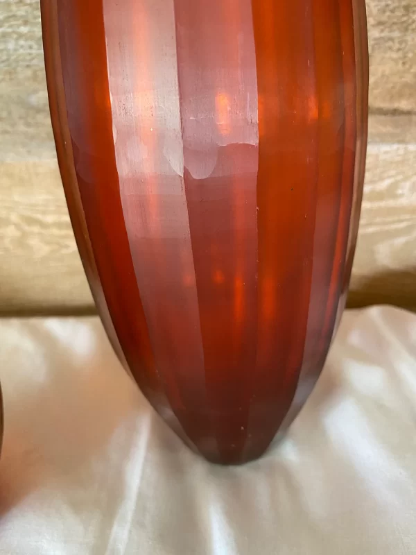 red cut glass vase cut detail