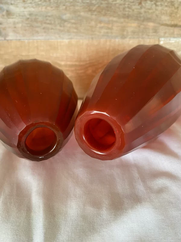 red cut glass vase tops