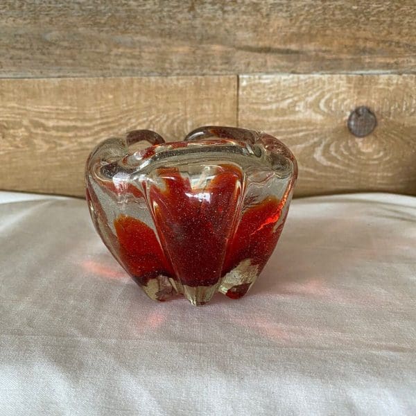 Red glass ashtray vintage art glass