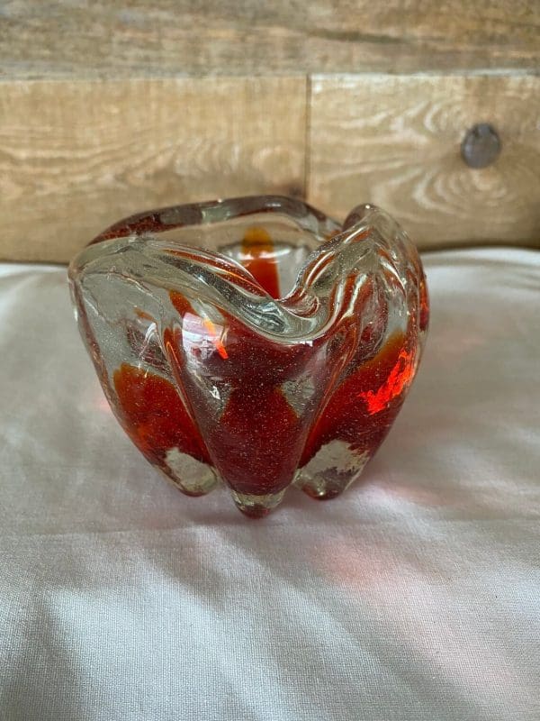 Red glass ashtray vintage art glass main view