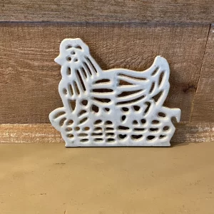 metal trivets white rooster hen