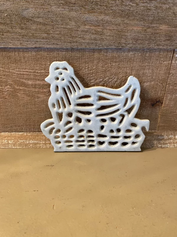 metal trivets white rooster hen