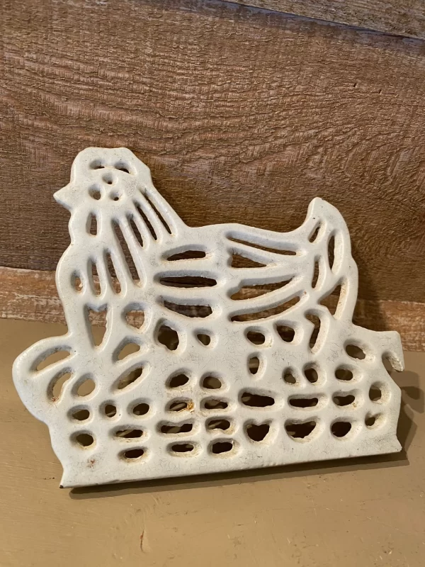 metal trivets white hen rooster