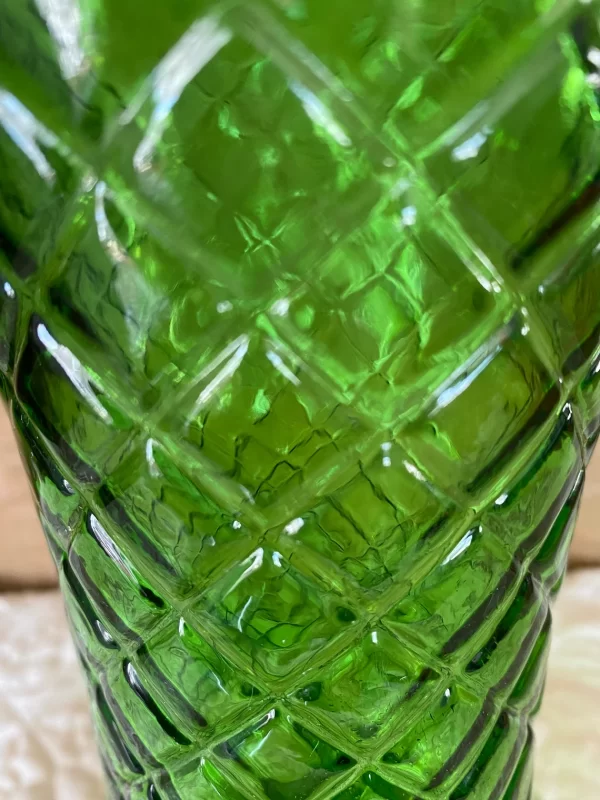 green hoosier glass vase close detail