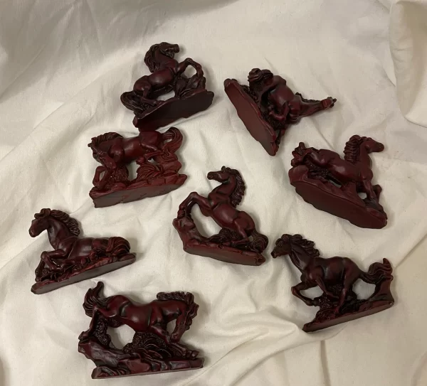 vintage horse figurines eight red resin